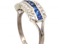 Art Deco Platinum, Sapphire & Diamond Three Row Ring