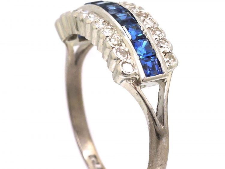 Art Deco Platinum, Sapphire & Diamond Three Row Ring