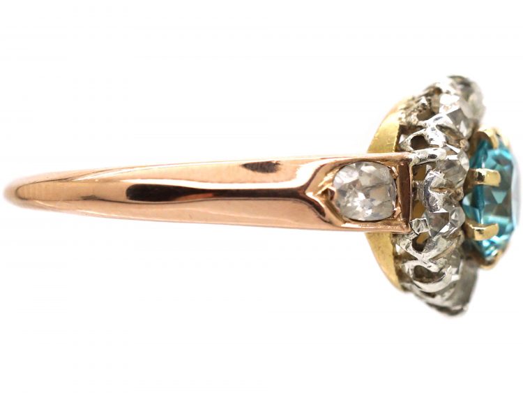 Edwardian Zircon & Diamond Cluster Ring with Diamond Set Shoulders