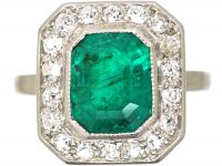 Art Deco Platinum, Emerald & Diamond Ring
