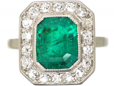 Art Deco Platinum, Emerald & Diamond Ring