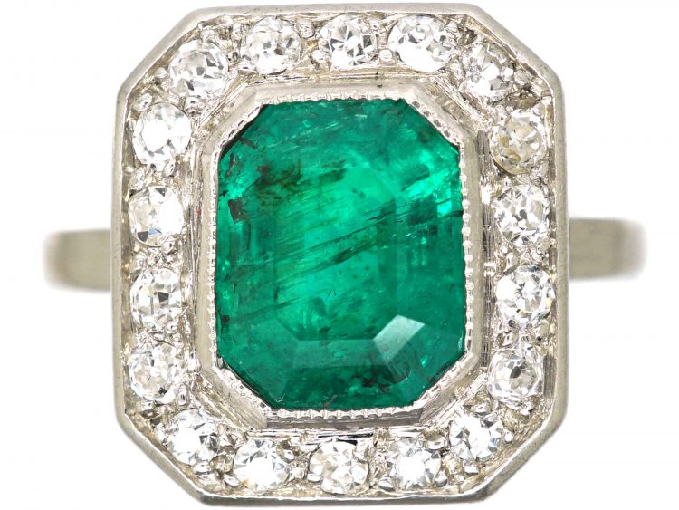 Art Deco Platinum, Emerald & Diamond Ring
