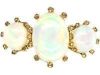 Edwardian 18ct Gold, Three Stone Opal Ring with Diamond Set Claws