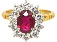 18ct Gold, Burma Ruby & Diamond Cluster Ring