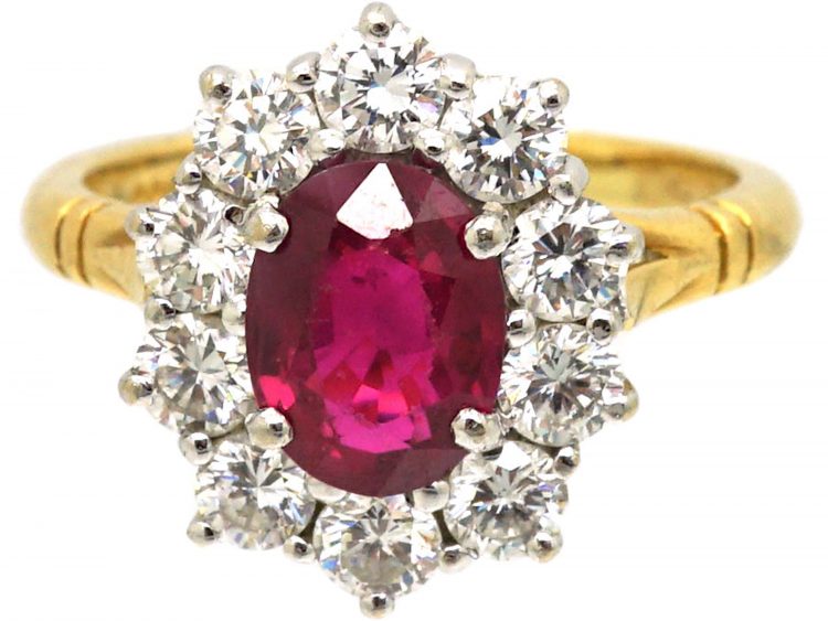 18ct Gold, Burma Ruby & Diamond Cluster Ring