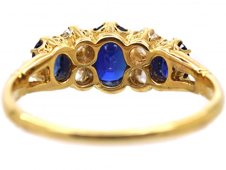 Victorian 18ct Gold, Three Stone Sapphire & Diamond Ring