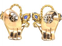 Retro 18ct Gold Giardinetti Earrings set with Carved Sapphires, Diamonds & Rubies