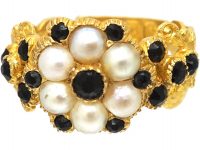 Regency 18ct Gold, Natural Split Pearl & Vauxhall Glass Cluster Ring