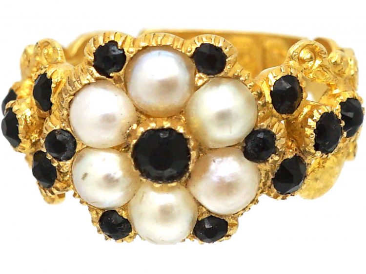 Regency 18ct Gold, Natural Split Pearl & Vauxhall Glass Cluster Ring