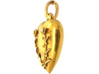 Victorian 15ct Gold Heart Shaped Pendant with Applied Gold Flowers