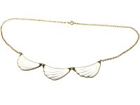 1950s Silver Necklace with Three White Enamelled Waves by Elvik & Co