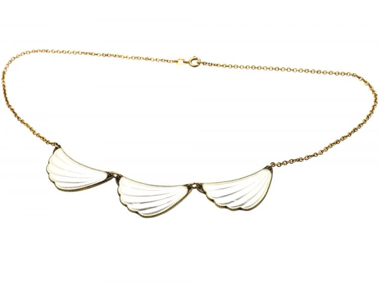 1950s Silver Necklace with Three White Enamelled Waves by Elvik & Co