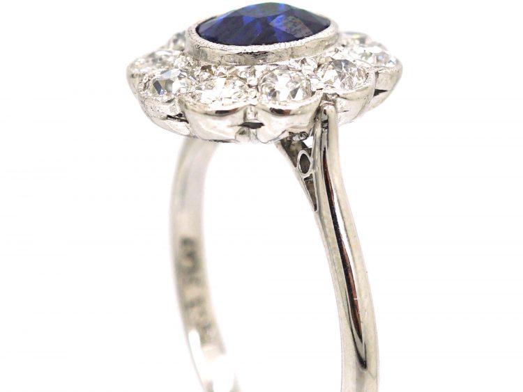 18ct White Gold & Platinum, Sapphire & Diamond Cluster Ring