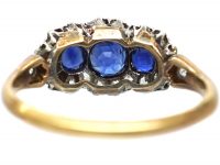 Victorian 18ct Gold, Sapphire & Diamond Three Stone Cluster Ring