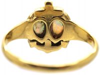 Victorian 18ct Gold, Opal & Rose Diamond Ring with Double Heart & Anchor Motif