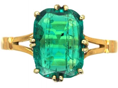 Edwardian 18ct Gold & Colombian Emerald Solitaire Ring