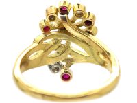 French 18ct Gold Art Nouveau Ring set with Rubies & Diamonds