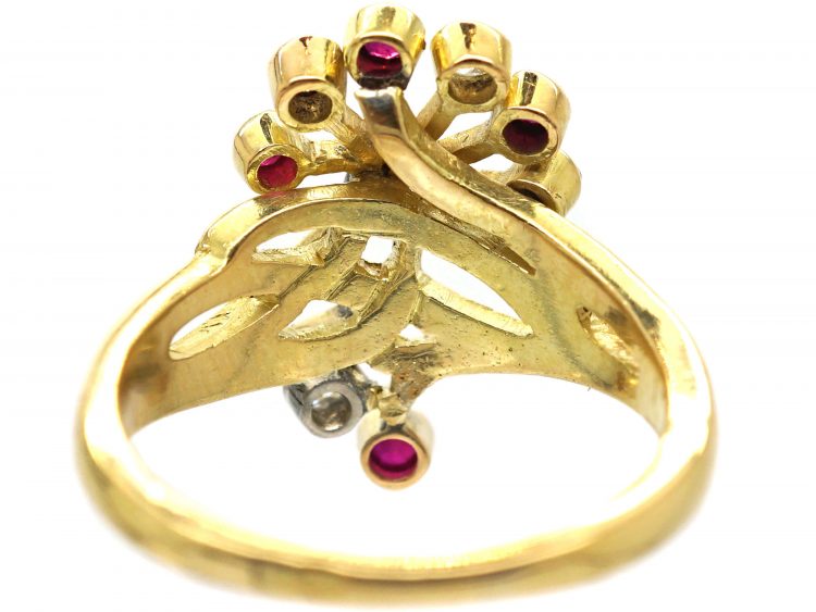 French 18ct Gold Art Nouveau Ring set with Rubies & Diamonds