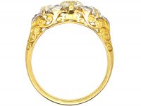 Victorian 18ct Gold, Three Stone Diamond Carved Half Hoop Ring