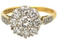18ct Gold & Diamond Cluster Ring with Diamond Set Shoulders