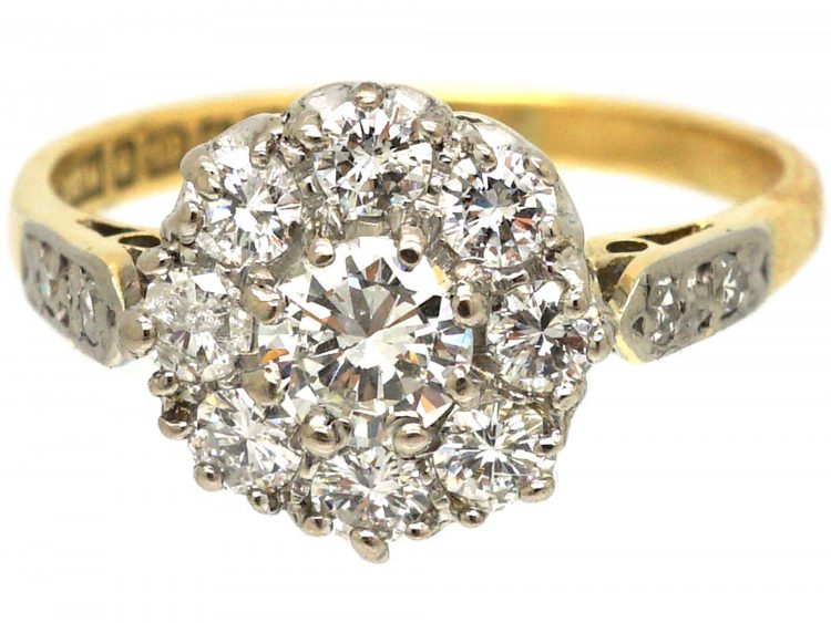 18ct Gold & Diamond Cluster Ring with Diamond Set Shoulders