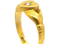 Victorian 18ct Gold Fede Ring with Diamond set Heart