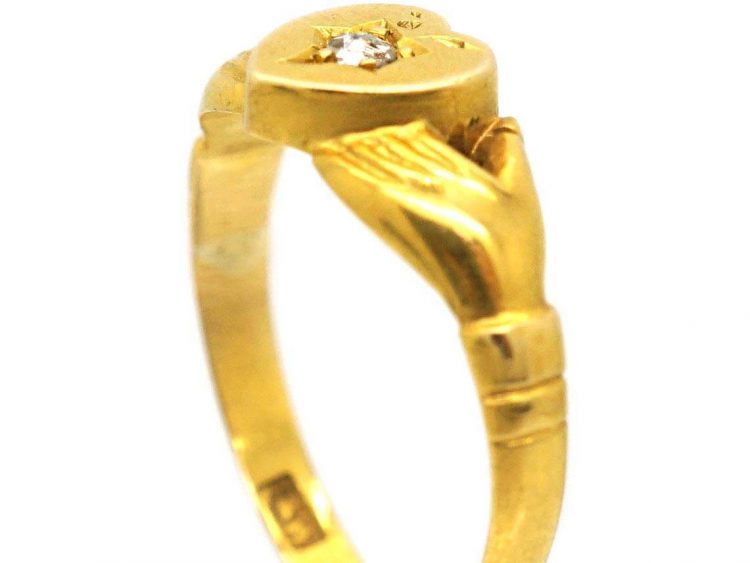 Victorian 18ct Gold Fede Ring with Diamond set Heart