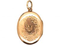 Edwardian 9ct Back & Front Oval Locket with Engraved Swallow Detail