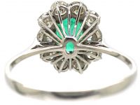 Mid-Century 18ct White Gold, Emerald & Diamond Cluster Ring