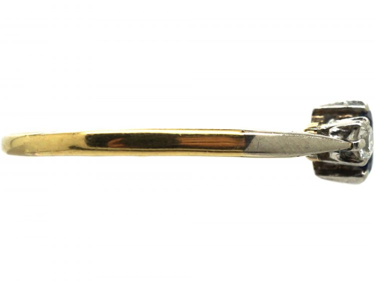 Art Deco 18ct Gold & Platinum, Rectangular Cut Sapphire & Diamond Three Stone Ring