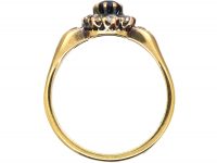 Edwardian 18ct Gold, Sapphire & Diamond Cluster Ring with Diamond set Shoulders