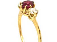 Edwardian 18ct Gold, Ruby & Diamond Three Stone Ring