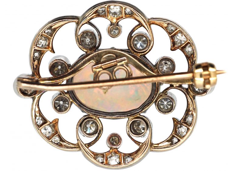 Edwardian Opal & Diamond Brooch Pendant