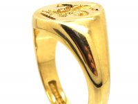18ct Gold Signet Ring Engraved with a Fleur de Lys & Snake Entwined by Charles Green & Sons