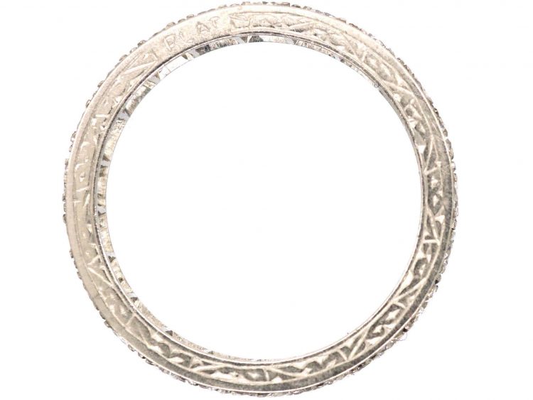 Art Deco Platinum & Diamond Eternity Ring with Engraved Sides