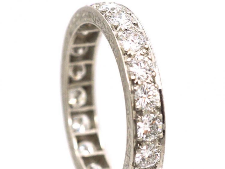 Art Deco Platinum & Diamond Eternity Ring with Engraved Sides