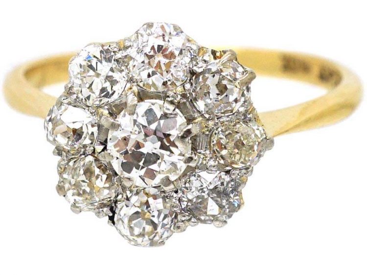1920s 18ct Gold & Platinum, Diamond Cluster Ring