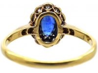 Edwardian 18ct Gold & Platinum, Sapphire & Diamond Cluster Ring with Diamond Set Shoulders
