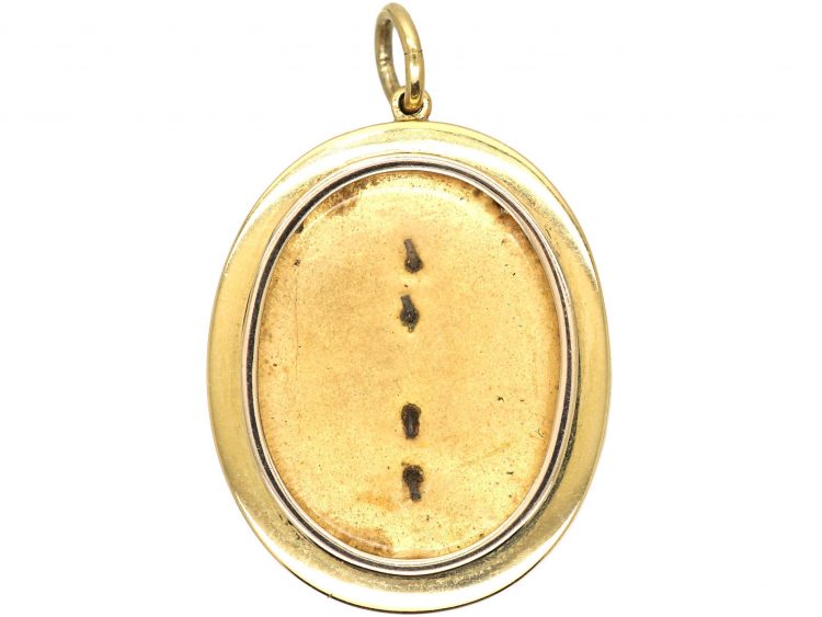 Edwardian 15ct Gold, Oval Blue & White Enamel Pendant with a Glazed Locket