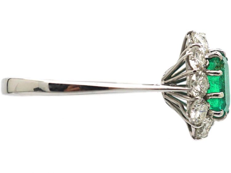 Mid-Century 18ct White Gold, Emerald & Diamond Cluster Ring
