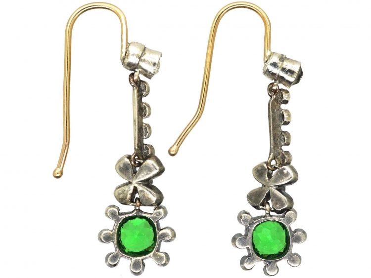 Edwardian Silver & Green & White Paste Drop Earrings
