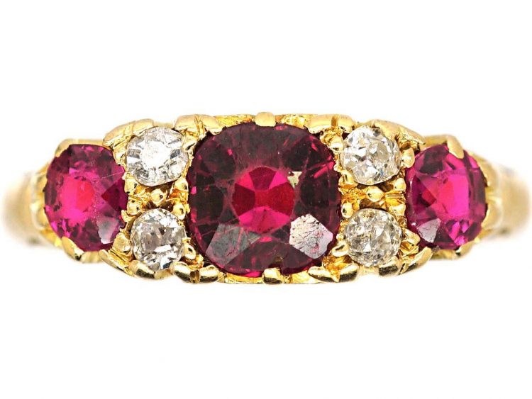 Edwardian 18ct Gold Three Stone Ruby & Diamond Ring