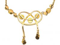 Edwardian 15ct Gold, Lover's Knot Necklace set with Diamonds, Turquoise & Natural Split Pearls