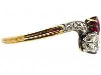 Edwardian 18ct Gold & Platinum, Diamond & Ruby Crossover Ring