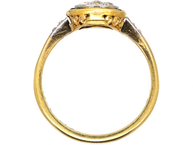Art Deco 18ct Gold & Platinum, Emerald & Diamond Target Ring