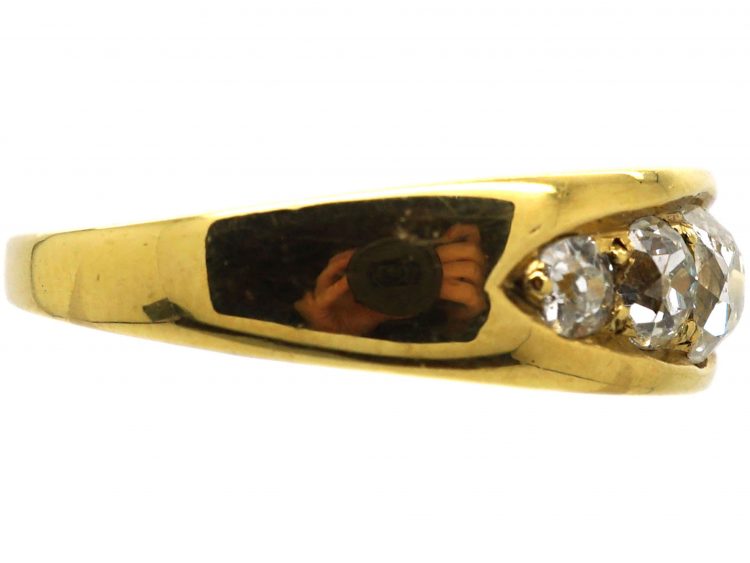 Victorian 18ct Gold, Five Stone Old Mine Cut Diamond Boat Shaped Ring
