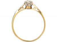 Art Deco 18ct Gold & Platinum, Diamond Solitaire Ring with Decorative Platinum Shoulders