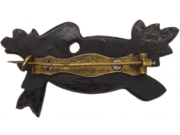 Victorian Jet Brooch of a Bird with her Chicks