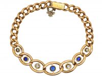 Edwardian 15ct Gold Curb Bracelet set with Sapphires & Diamonds