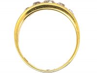 Victorian 18ct Gold, Five Stone Old Mine Cut Diamond Boat Shaped Ring
